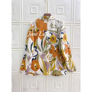 [JUNE LINEN] A15 - Blazer Nữ tay dài Pure Linen họa tiết. Áo có 2 túi.