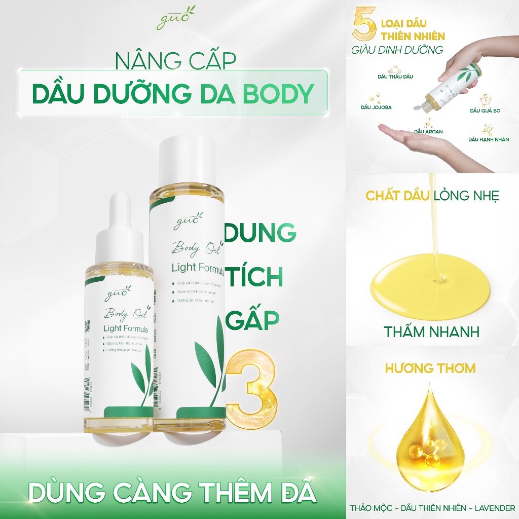 Ảnh Dầu Rạn Da Giảm Ngứa Dưỡng Ẩm Cho Bà Bầu & Mẹ Sau Sinh Lỏng Nhẹ Thấm Nhanh - GUO Body Light Oil Fomular 3