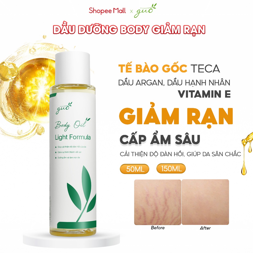Ảnh Dầu Rạn Da Giảm Ngứa Dưỡng Ẩm Cho Bà Bầu & Mẹ Sau Sinh Lỏng Nhẹ Thấm Nhanh - GUO Body Light Oil Fomular 2