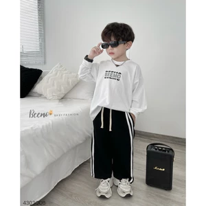 Quần xuông ống rộng unisex cho bé, quần cotton da cá thể thao ống rộng phối dây dệt thể thao