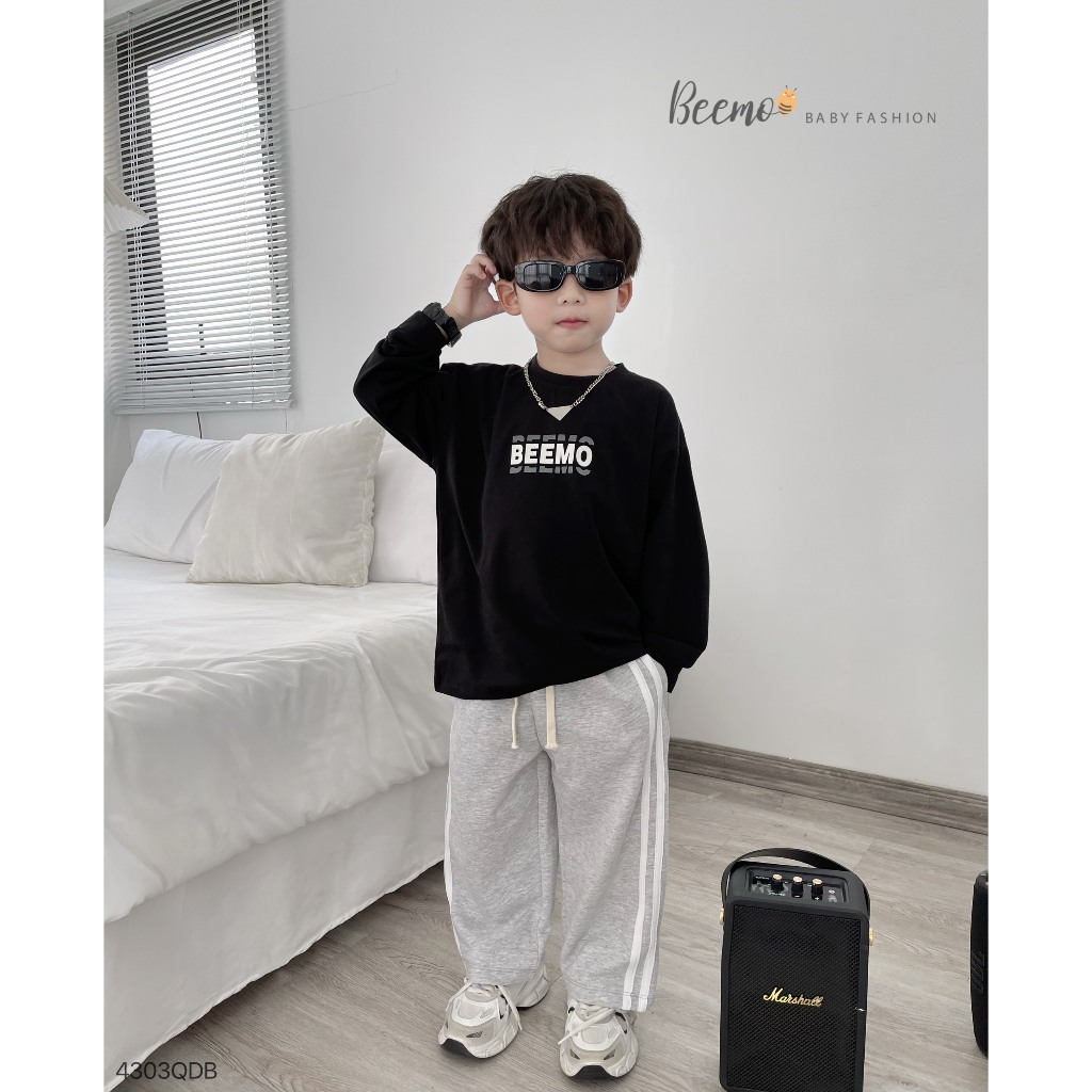 Quần xuông ống rộng unisex cho bé, quần cotton da cá thể thao ống rộng phối dây dệt thể thao