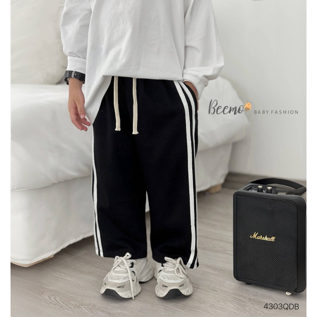 Quần xuông ống rộng unisex cho bé, quần cotton da cá thể thao ống rộng phối dây dệt thể thao