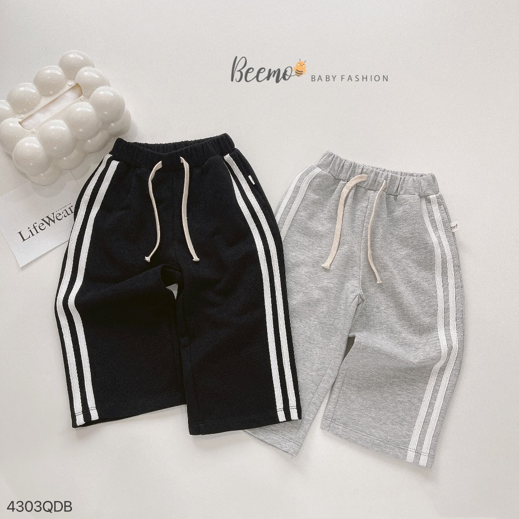 Quần xuông ống rộng unisex cho bé, quần cotton da cá thể thao ống rộng phối dây dệt thể thao