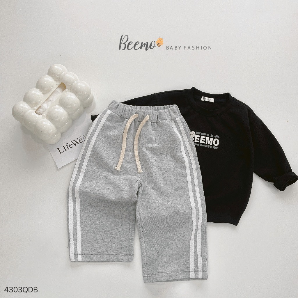 Quần xuông ống rộng unisex cho bé, quần cotton da cá thể thao ống rộng phối dây dệt thể thao