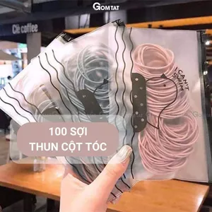 Túi 100 sợi thun cột buộc tóc GOMTAT có túi zip du lịch siêu dễ thương