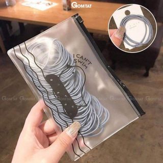 Túi 100 sợi thun cột buộc tóc GOMTAT có túi zip du lịch siêu dễ thương