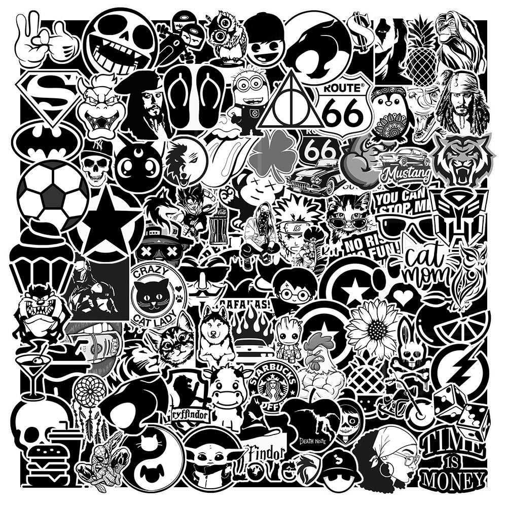 Bộ 100 sticker nhật trắng đen cá tính dùng để trang trí điện thoại di ...
