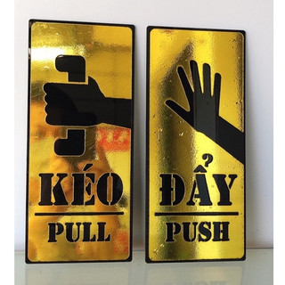 Bảng decor kéo đẩy (pull/ push) Gương Vàng dán cửa (Có Sẵn Băng Keo Dán)