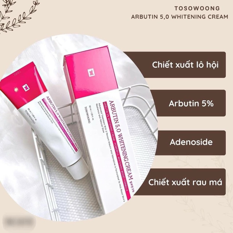 Kem dưỡng da giúp làm trắngTOSOWOONG ARBUTIN 5.0 WHITENING CREAM, 50ml/ tuýt, nhãn hàng Tosowoong  IS47