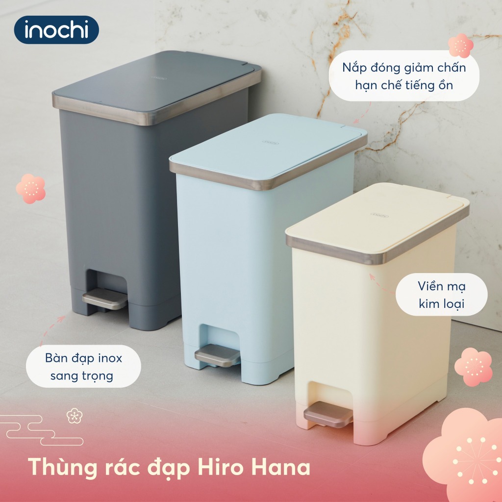 Thùng Rác thông minh inochi Đạp chân Hiro Hana Nắp Đóng Giảm Chấn ...