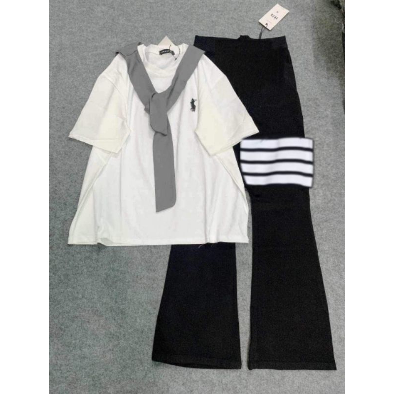 Tổng Hợp Các Set Quần Ống loe kẻ 4 sọc chất umi dày dặn +mix Áo Phông Form Rộng Tay Lỡ freesize ,--xuongthoitranggiare