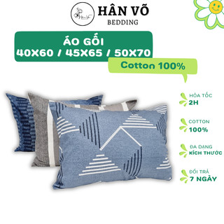 Vỏ gối nằm Cotton HÂN VÕ 50x70 cm họa tiết kẻ cao cấp, áo gối thoáng mát, mềm mại
