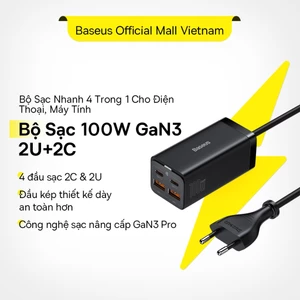 Bộ Sạc Baseus 100W Củ Sạc GaN3 2U+2C 4 trong 1 Sạc Nhanh cho iP 14 13 12 Pro Max Xiaomi Samsung