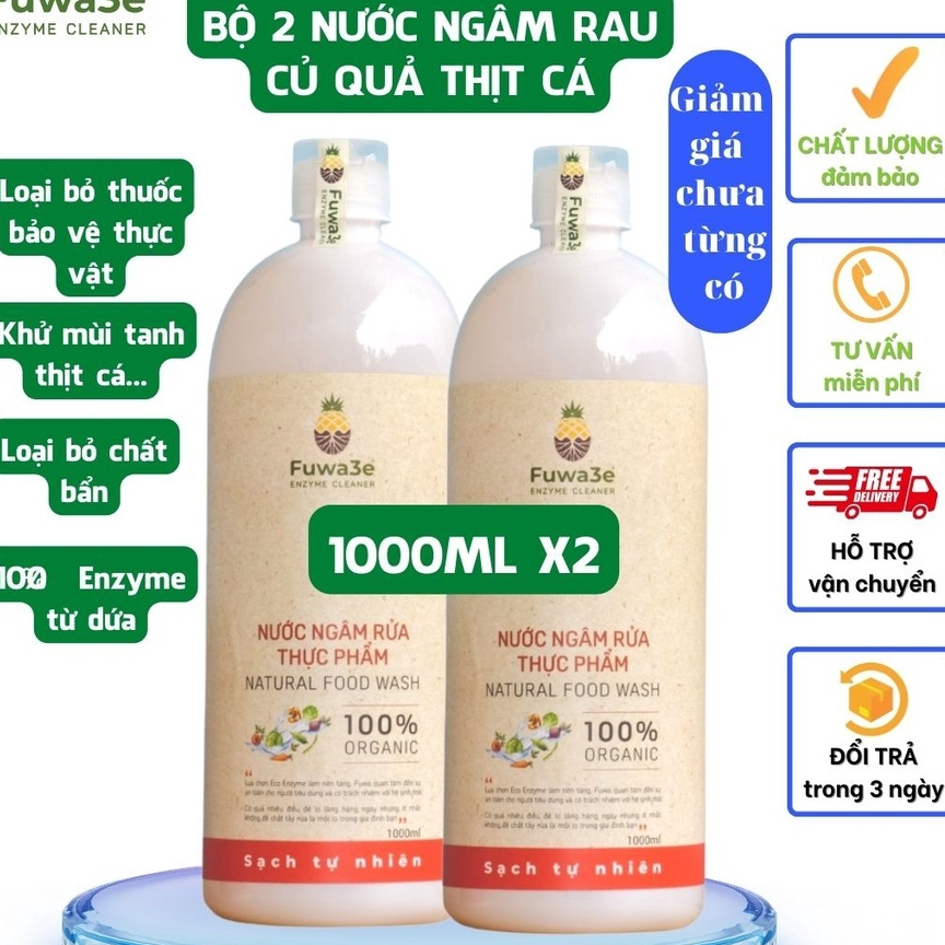 Combo 2 chai Nước ngâm rửa rau củ Fuwa3e PHẢN ỨNG NHANH TRIỆU LẦN loại bỏ th uốc BVTV chất bẩn 99%