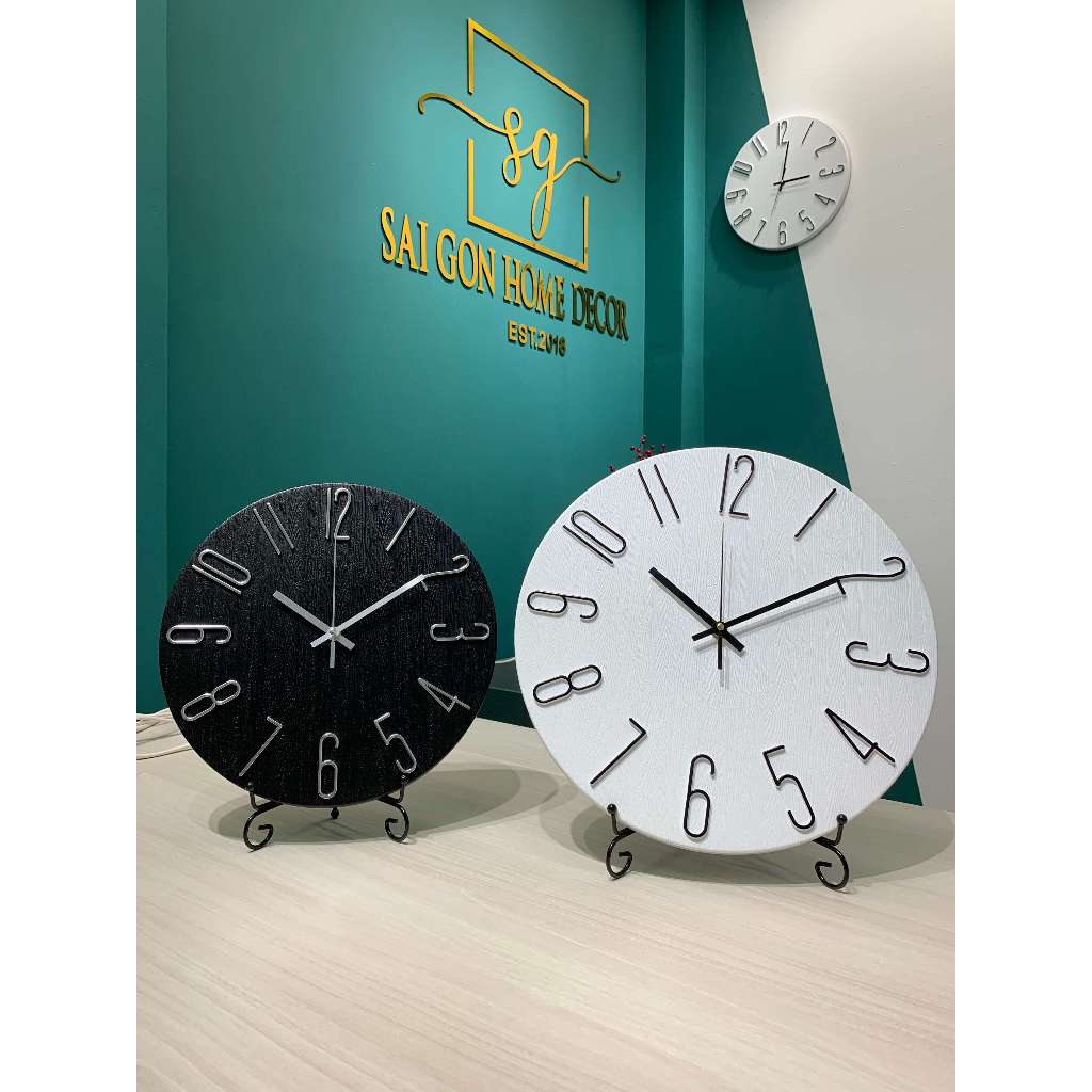 [30-35 CM] Đồng hồ treo tường kim trôi Qhouse, Đồng hồ trang trí decor phòng đẹp nghệ  thuật vân gỗ | BigBuy360 - bigbuy360.vn