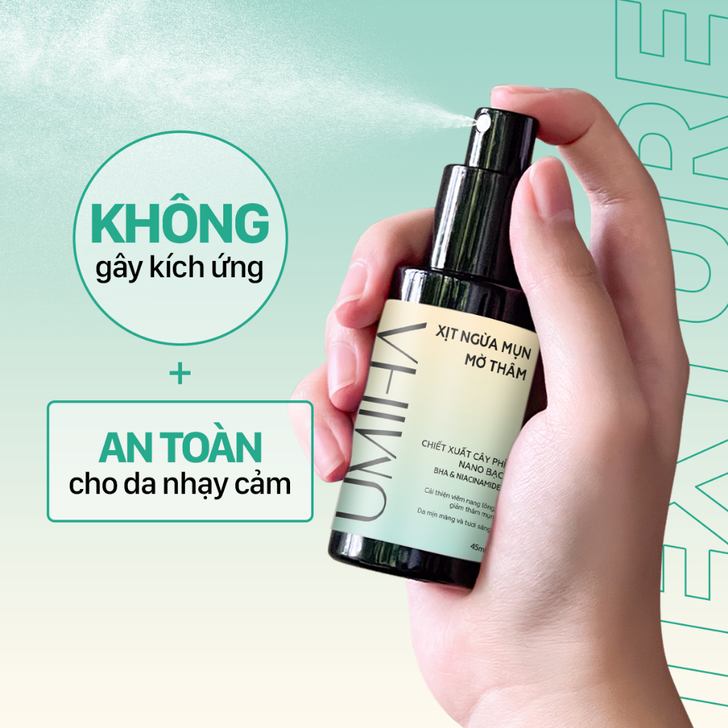 Ảnh Xịt mụn mờ thâm UMIHA (45ml) - x2 hiệu quả ngừa viêm nang lông, ngừa mụn, trắng da với BHA và Nano Bạc 3