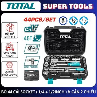 ĐỒ NGHỀ TOTAL Bộ 44 cái socket (1/4+1/2 inch) & cần 2 chiều THT421441 <HÀNG CHÍNH HÃNG>