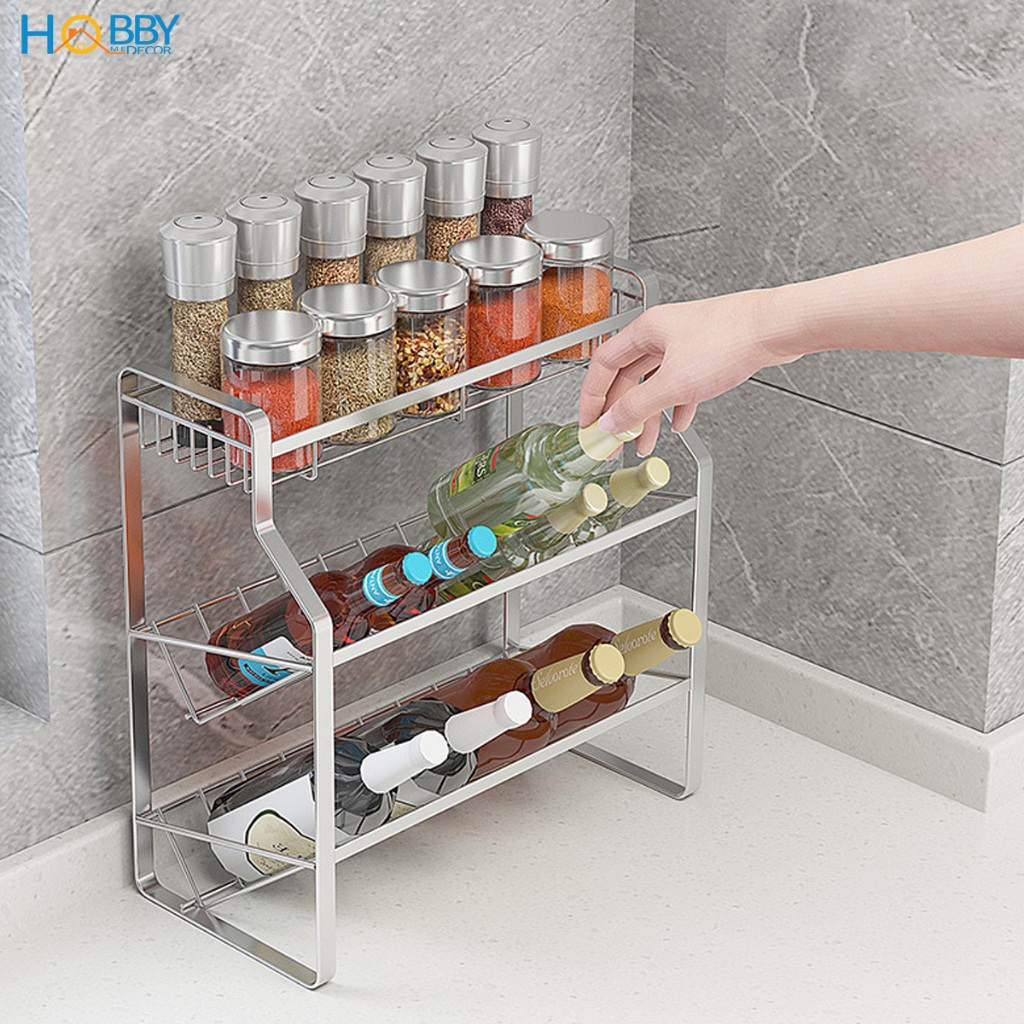Kệ để gia vị chai lọ nhà bếp 3 tầng inox 304 đa năng Hobby home decor GV4
