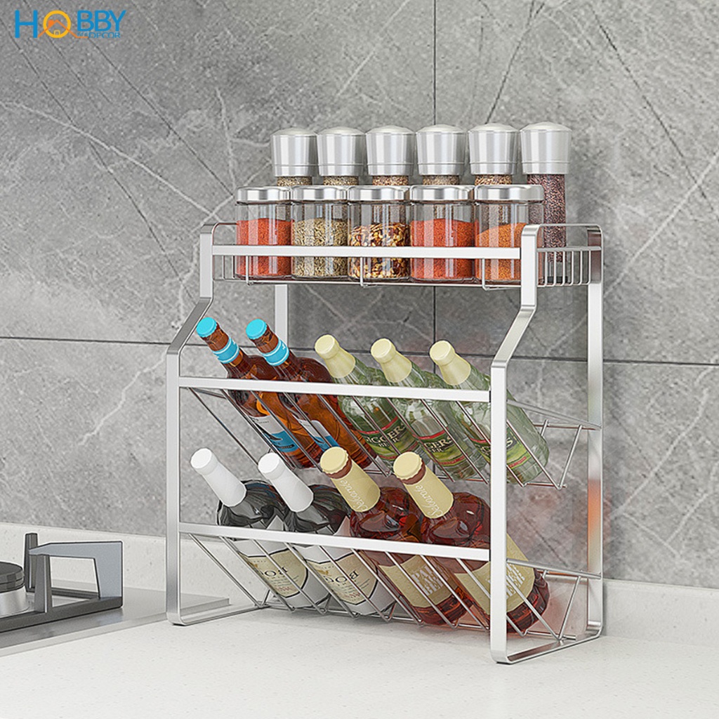 Kệ để gia vị chai lọ nhà bếp 3 tầng inox 304 đa năng Hobby home decor GV4