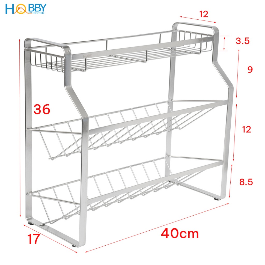 Kệ để gia vị chai lọ nhà bếp 3 tầng inox 304 đa năng Hobby home decor GV4