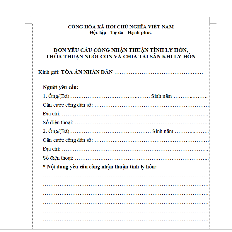 Đơn ly hôn thuận tình viết tay & soạn sẵn 4 bản