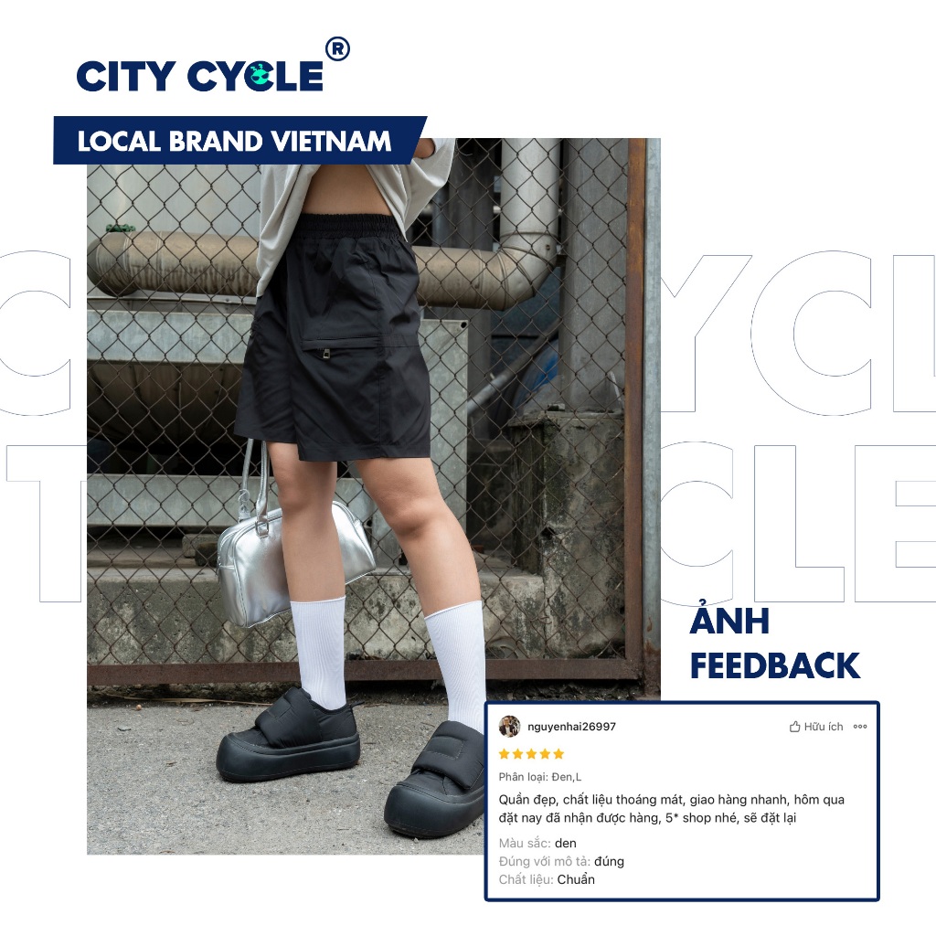 Quần Short Gió Sloping Local Brand Chính Hãng City Cycle vải gió cao cấp cotton ống rộng unisex