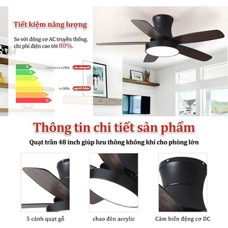 【COD】Quạt trần Gogeous 48 inch có điều khiển từ xa đèn quạt trần giá tốt phòng khách/phòng làm việc