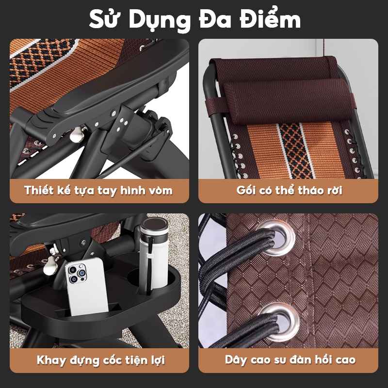 Ghế Xếp Thư Giãn AURAWELL Chất Liệu Lụa băng, ống thép vuông, Tựa lưng có thể điều chỉnh đa góc | BigBuy360 - bigbuy360.vn