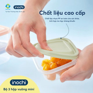 Bộ 3 hộp thực phẩm vuông mini 250ml Inochi - nhỏ gọn tiện lợi,đựng đồ ăn dặm, gioăng kín hơi kín khí