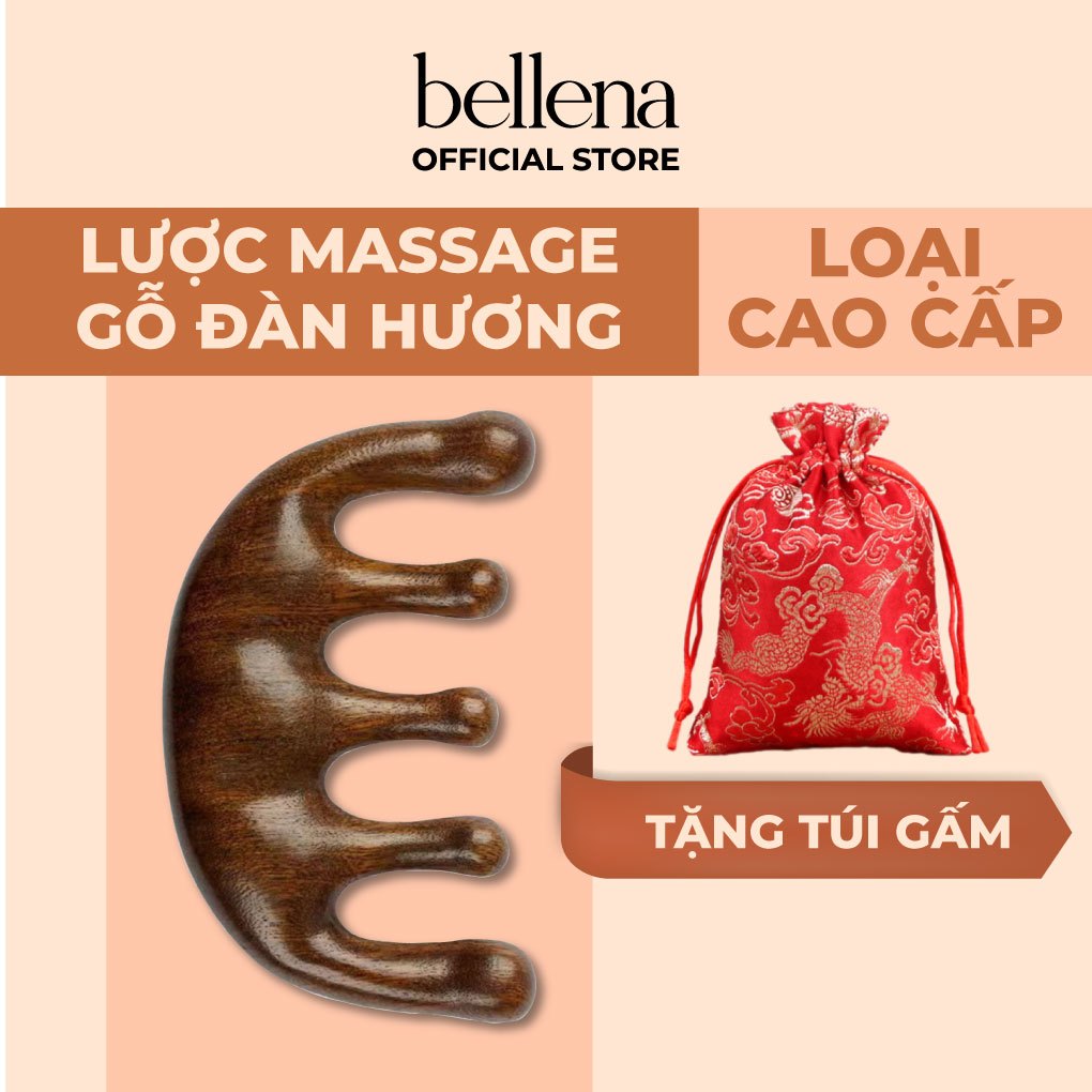 Lược gỗ đàn hương massage đầu giảm căng thẳng mệt mỏi lược mát xa đầu Bellena LG