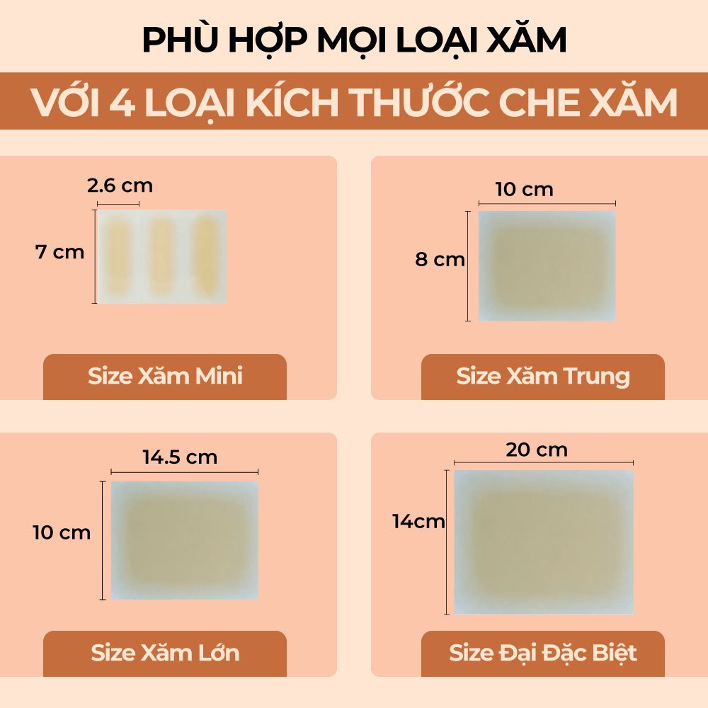 Miếng dán che hình xăm tiệp màu da đậm màu sử dụng được 1 tuần Bellena X3