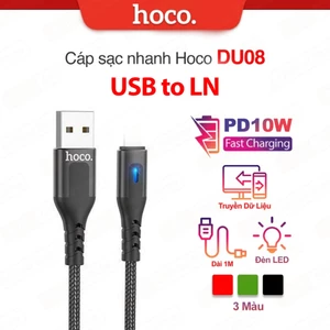 Cáp sạc PD10W USB to IP Hoco DU08/DU08 Plus dùng cho ip7/8/X/11/12 có đèn LED dài 1m/2m