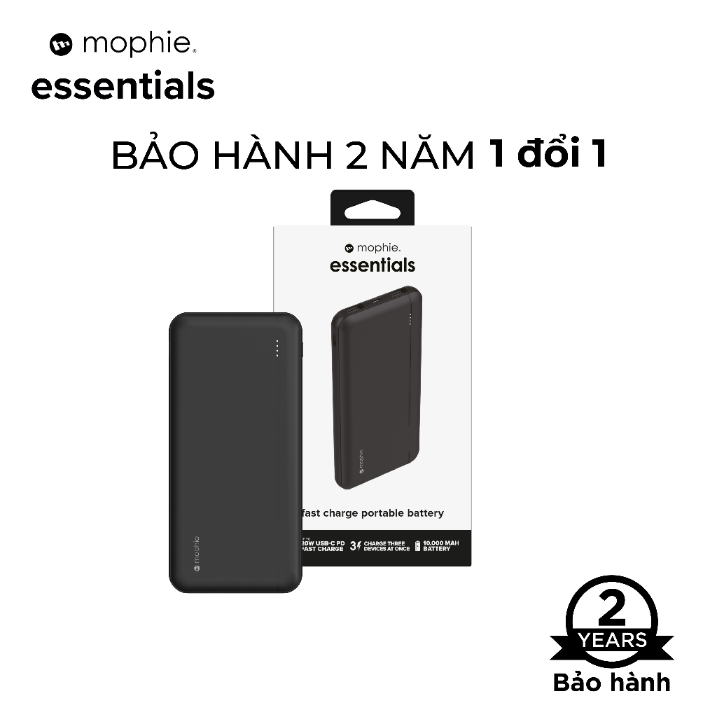 Sạc dự phòng Mophie Essentials 10000 mAh, sạc nhanh PD 20W 4 cổng kết nối - Bảo hành 2 năm | BigBuy360 - bigbuy360.vn