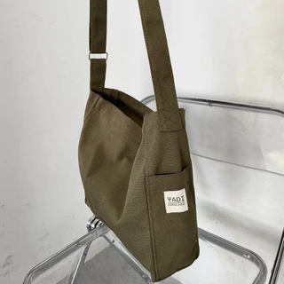 Túi Tote Canvas Đeo Chéo Unisex Vintage Tadi House Màu Rêu Xám