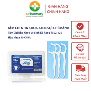 Tăm chỉ nha khoa ATEN sợi chỉ mảnh, tăm chỉ nha khoa vệ sinh kẽ răng TC02-120. Hộp nhựa 50 chiếc