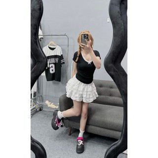Chân váy bèo viền ren tennis xòe 3 tầng phồng trắng đen xinh lưng chun có quần bảo hộ VANISA CV030