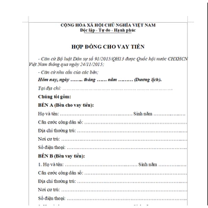 HỢP ĐỒNG VAY 02 BẢN GIẤY IN A4