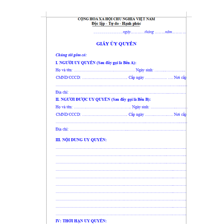 GIẤY ỦY QUYỀN 03 BẢN IN A4