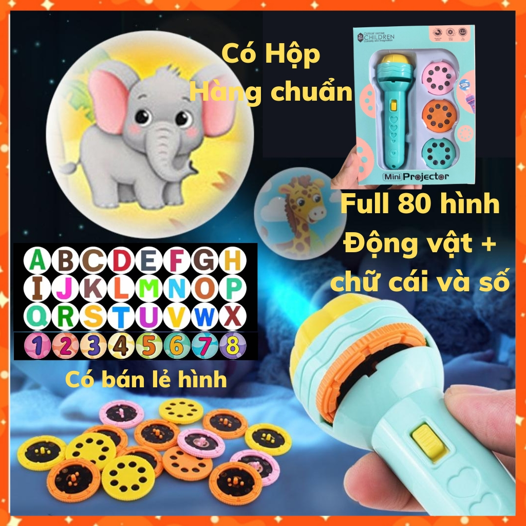 Đèn pin chiếu hình 80 hình động vật có chữ cái và chữ số sắc nét chó bé