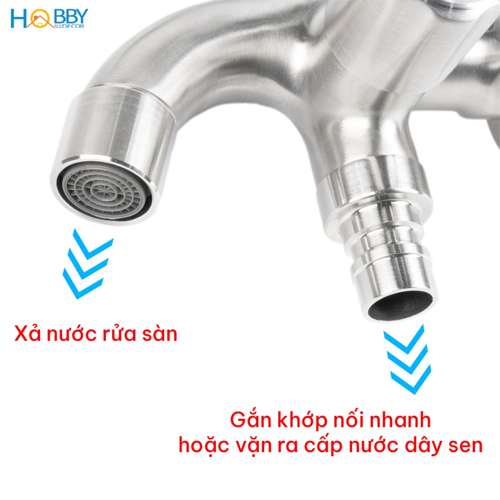 Củ sen lạnh đa năng 2 van xả inox 304 xước ren 21 Hobby home decor CS4