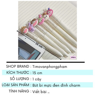Bút Bi Bấm Cute Mực Xanh Gắn Charm Độc Lạ Đồ Dùng Học Tập Xinh Nhóm Bạn Thân Timo VPB42