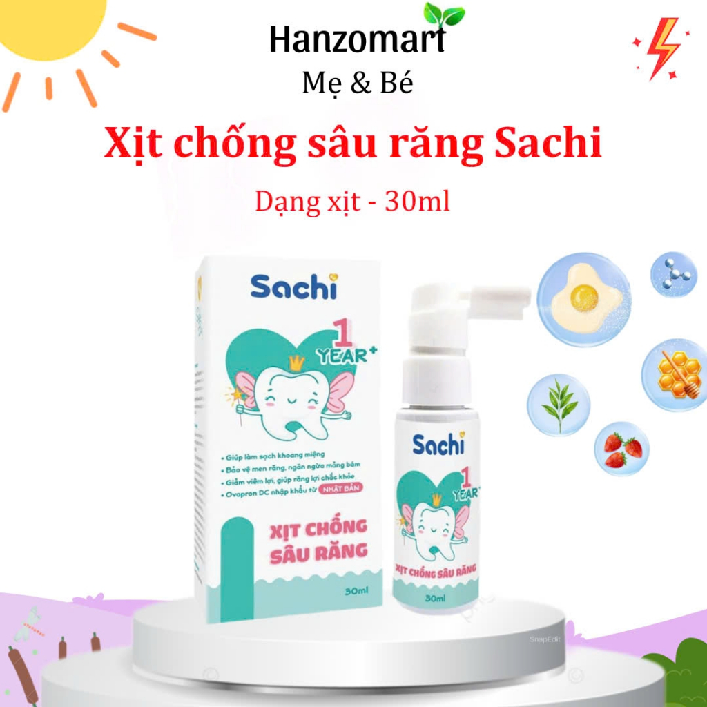 Xịt Chống Sâu Răng Cho Bé Sachi Ngăn Ngừa Mảng Bám Giảm Hôi Miệng,Mang Hơi Thở Thơm Mát Chai 30ml