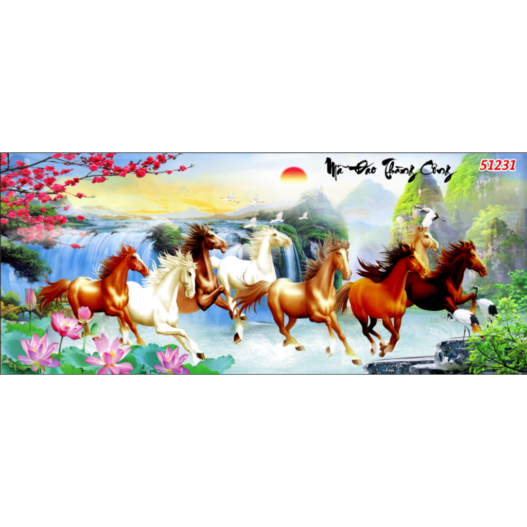 ATranh Mã Đáo Thành Công Tranh Dán Tường 3D Vải Lụa Kim Sa.....