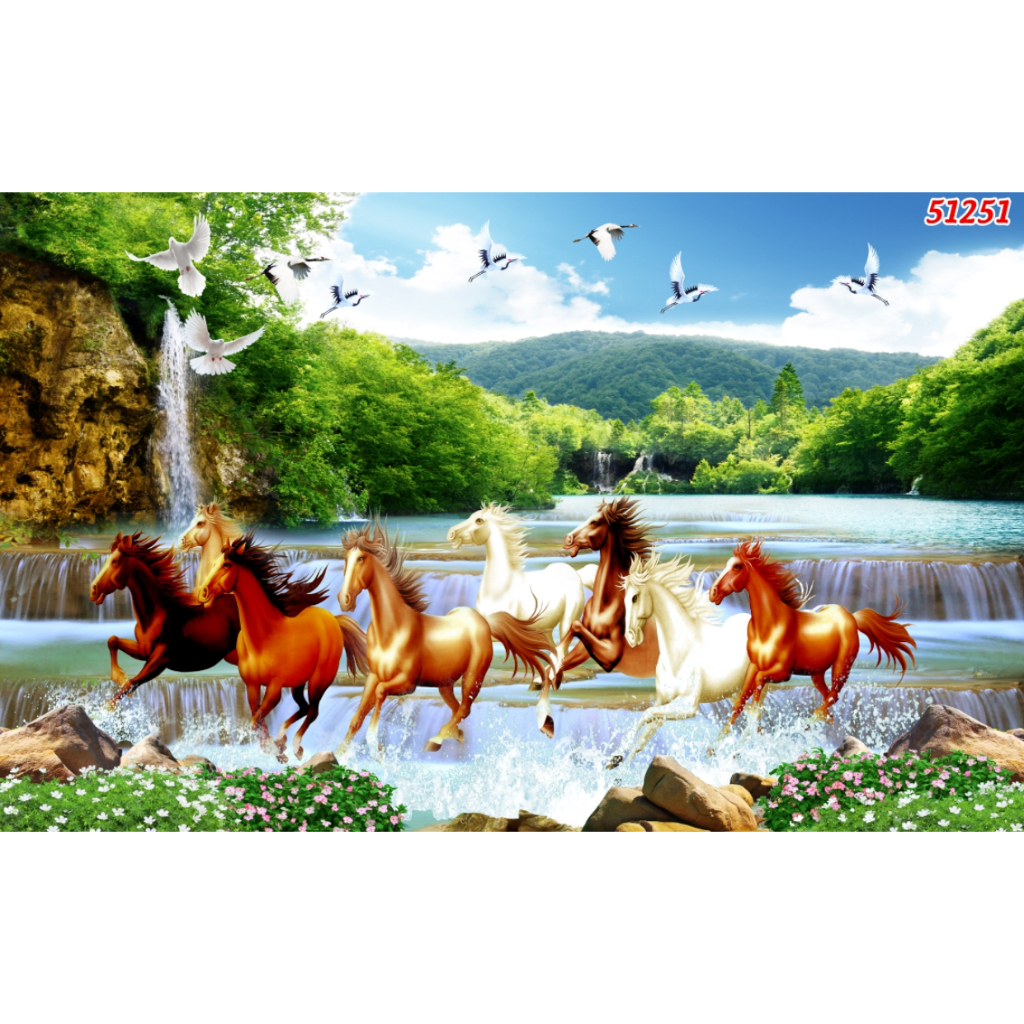 ATranh Mã Đáo Thành Công Tranh Dán Tường 3D Vải Lụa Kim Sa.....