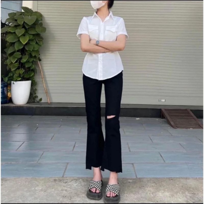 Quần Ống Loe 4 Sọc Nữ Cạp Cao Dáng Dài , Quần Legging Nữ Kiểu Ôm Ống Loe Công Sở , Đi Học Đi Làm , Đi Chơi Đều Đẹp