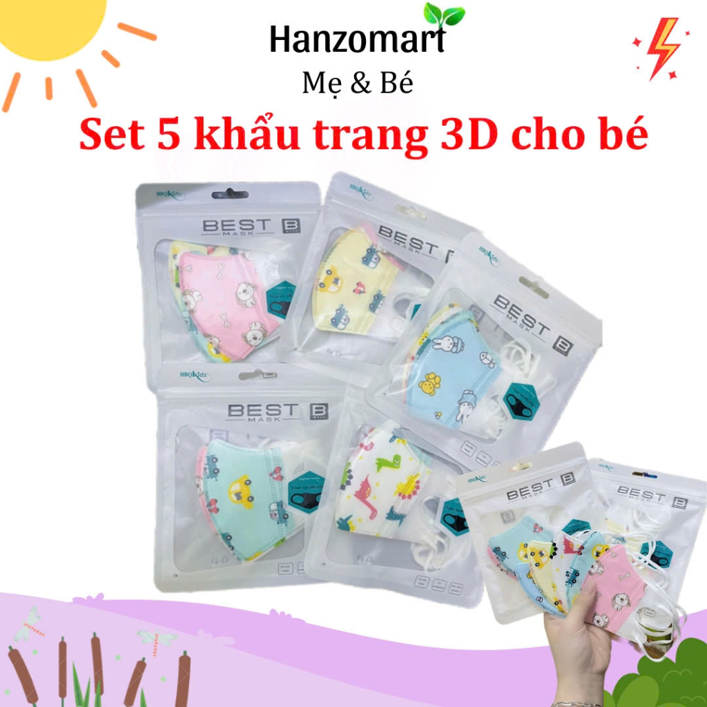 Set 5 Khẩu Trang 3D Cho Bé - HBQ Kids
