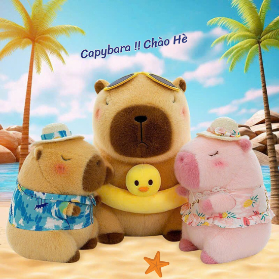 Capybara Đi Biển Gấu Bông Capybara Phao Vịt Cao Cấp Capybara Đeo Phao Má Hồng Đáng Yêu Chất Liệu Vải Lông Mềm Mại