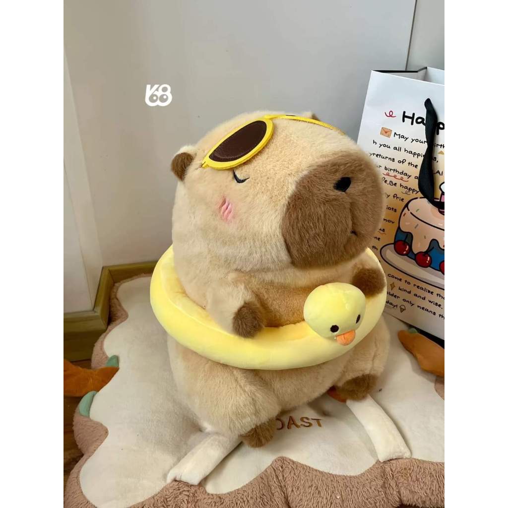 Capybara Đi Biển Gấu Bông Capybara Phao Vịt Cao Cấp Capybara Đeo Phao Má Hồng Đáng Yêu Chất Liệu Vải Lông Mềm Mại