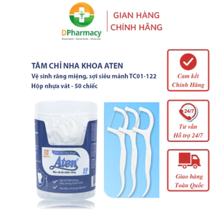 Tăm Chỉ Nha Khoa ATEN Vệ Sinh Kẽ Răng, Sợi Siêu Mảnh TC01-122. Hộp nhựa vát 50 chiếc