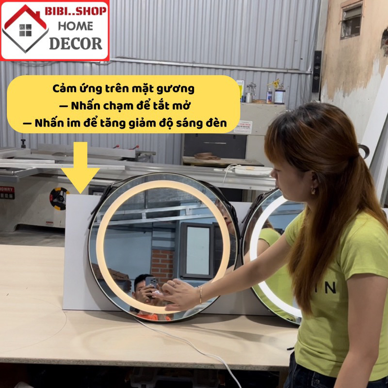 Gương Nhà Tắm Treo Tường Tròn Viền Da Đèn LED 3 Màu Cao Cấp